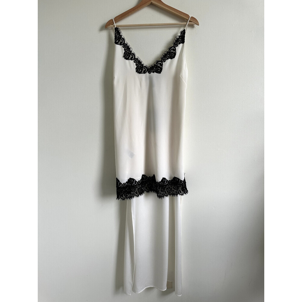 BCBGMaxAzria White Slip Dress with Black Lace Trim